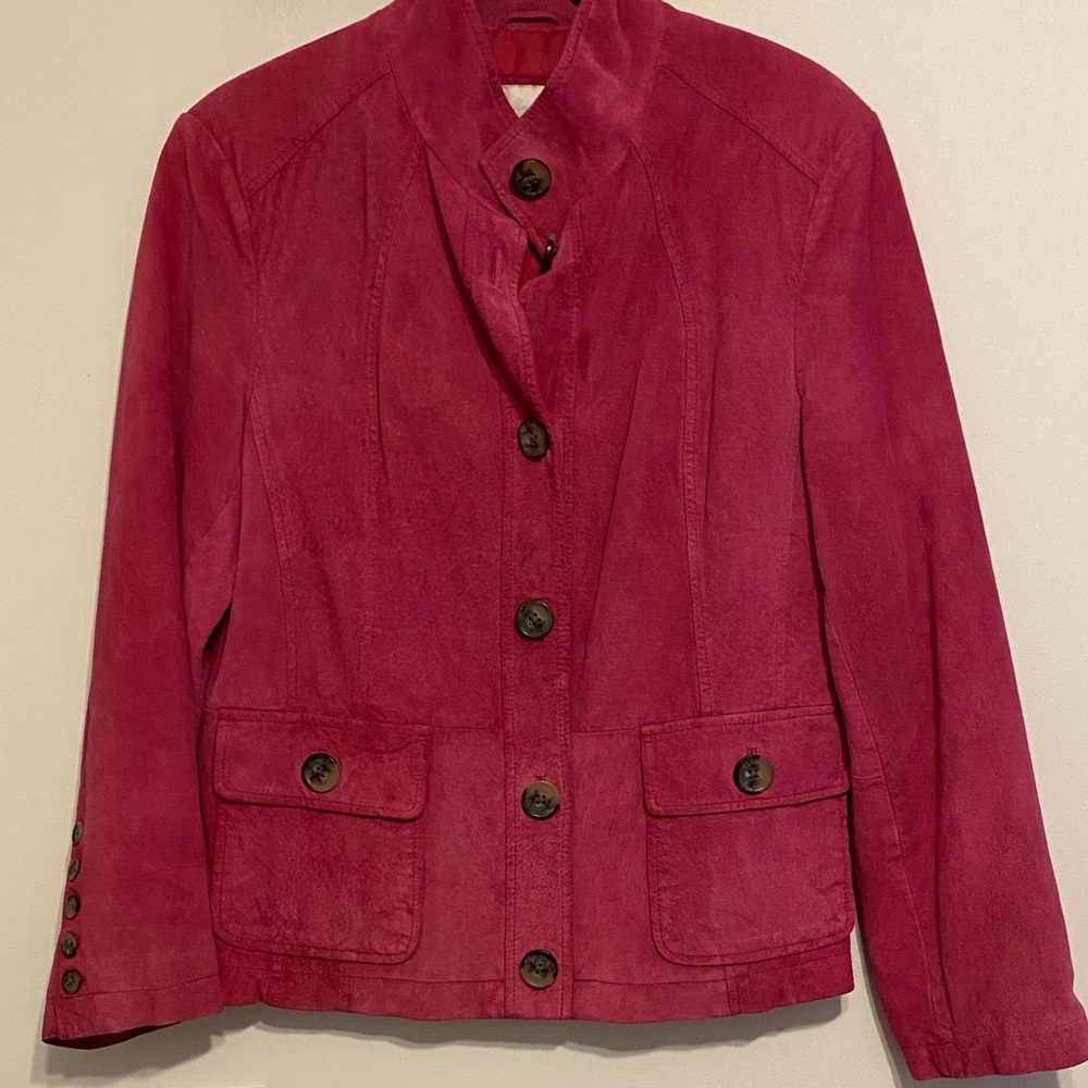 Marshall Fields Women's Dark Pink Leather Jacket, pre owned